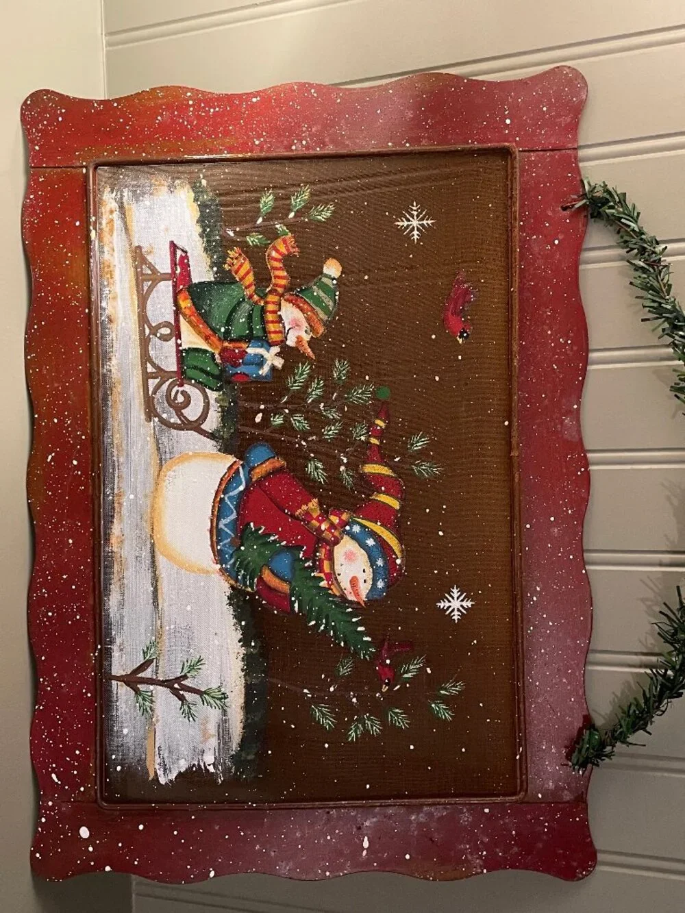 Snowman Handpainted Metal Mesh Rustic Country Christmas Wall Holiday Decoration
